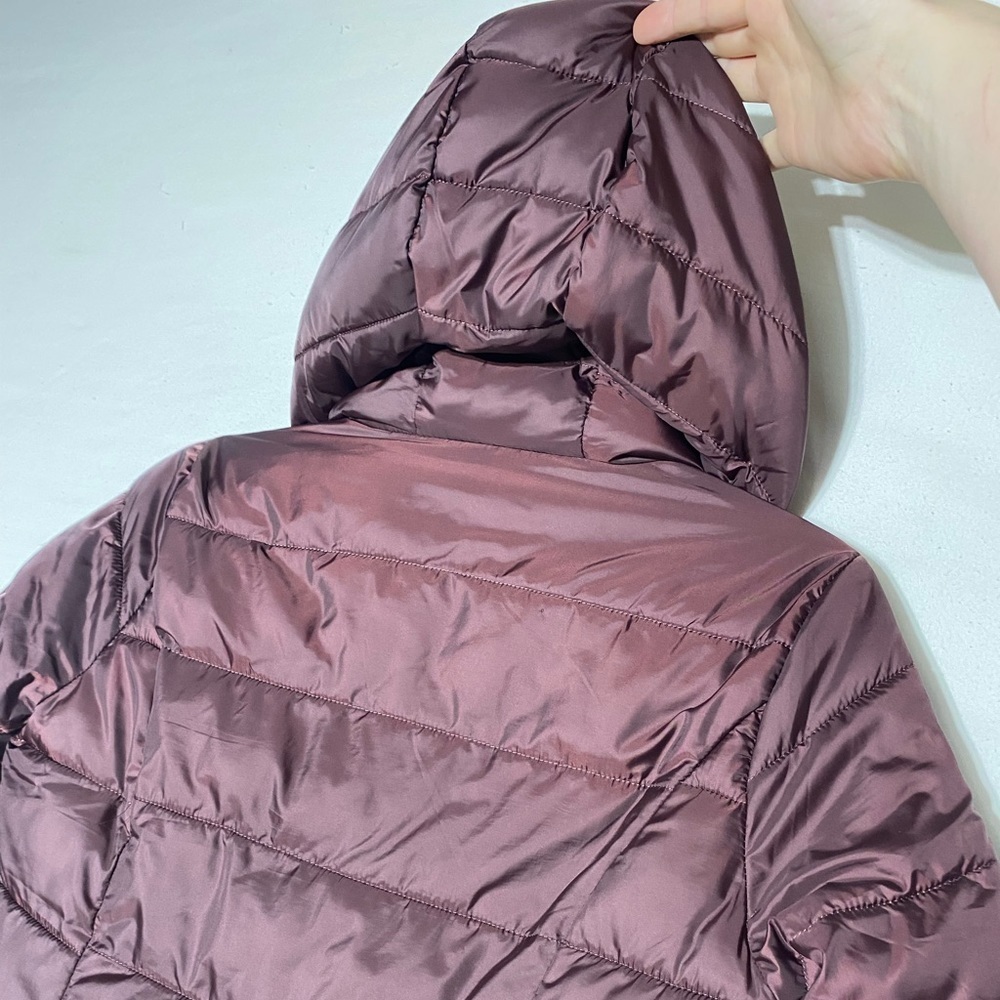 Reitman’s Long Burgundy Quilted Puffer Jacket With Hood XS - Picture 7 of 13